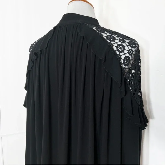 SOLD-Free People Ruffled Crochet Lace Black Draped Relaxed Long Sleeve Top - Picture 10 of 13